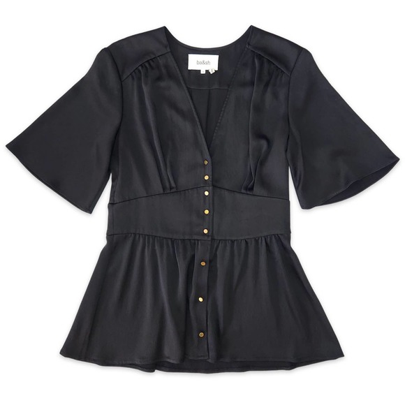 ba&sh Tops - ba&sh Pamela Robe Dress (Altered Length to be a Flowy Peplum Top) in Black US M